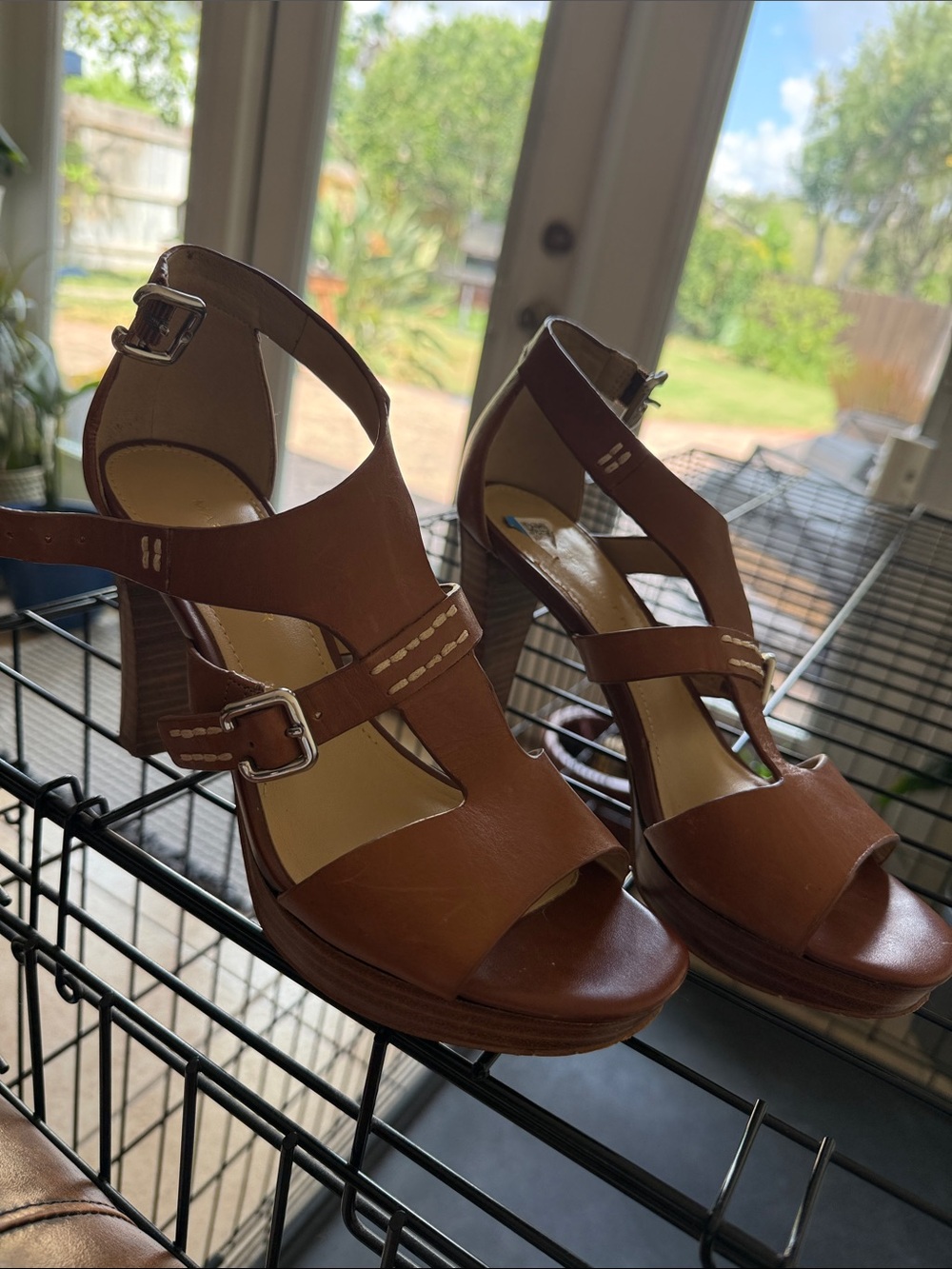 Marc Fisher Brown Leather Strappy Platform Heels
